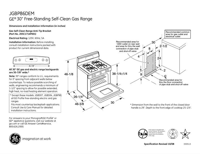 Página 1 del manual Ficha técnica GE JGBP86DEMBB