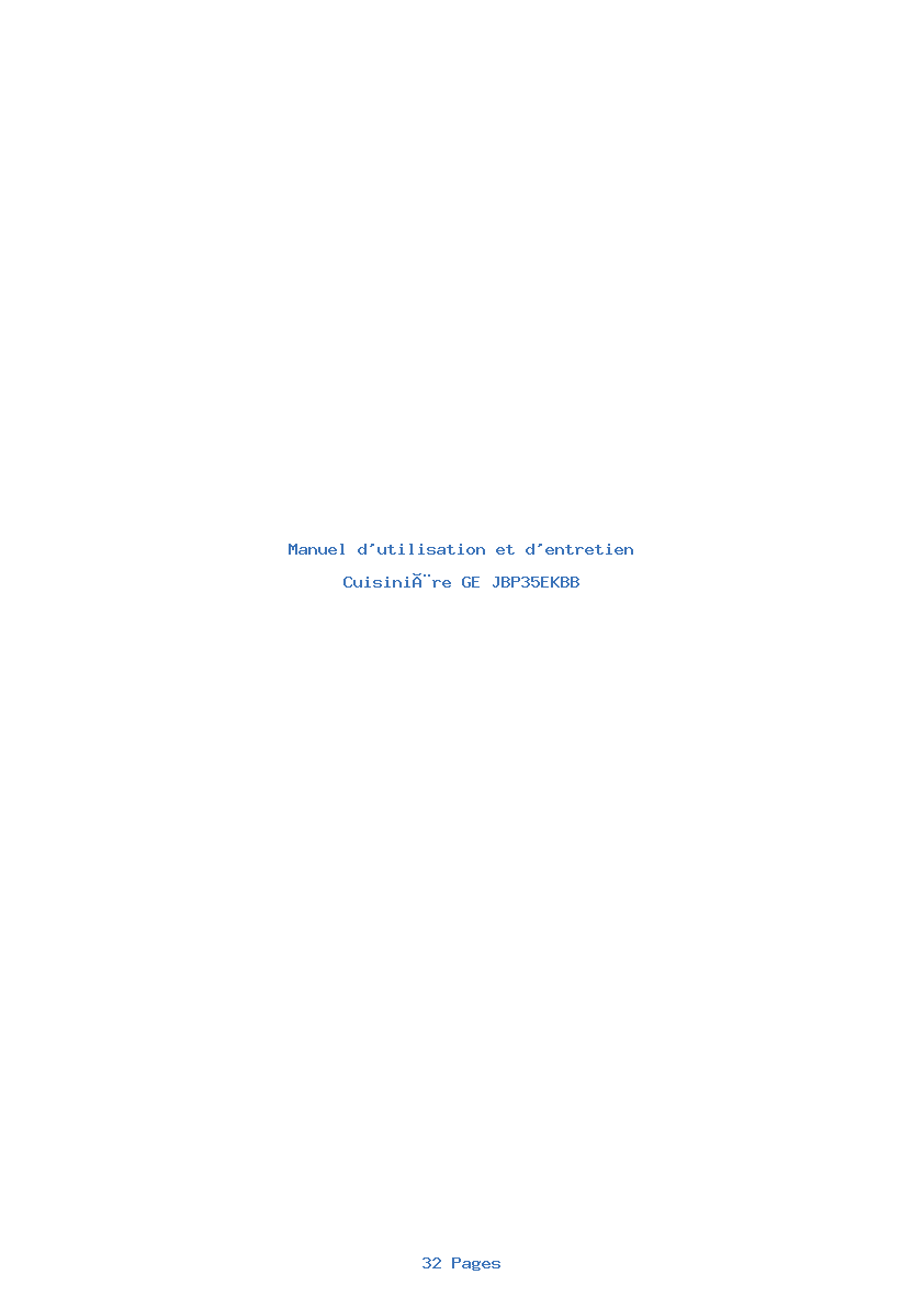 Page 1 de la notice Manuel d'utilisation et d'entretien GE JBP35EKBB
