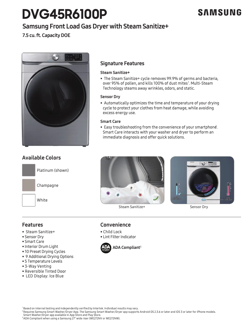 Página 1 del manual Ficha técnica Samsung DVG45R6100P