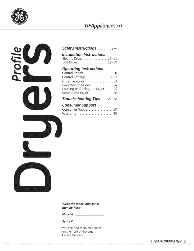 Página 1 del manual Manual de usuario GE PTMN930EMWS