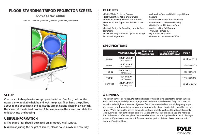 Page 1 de la notice Manuel utilisateur Pyle PRJTP84