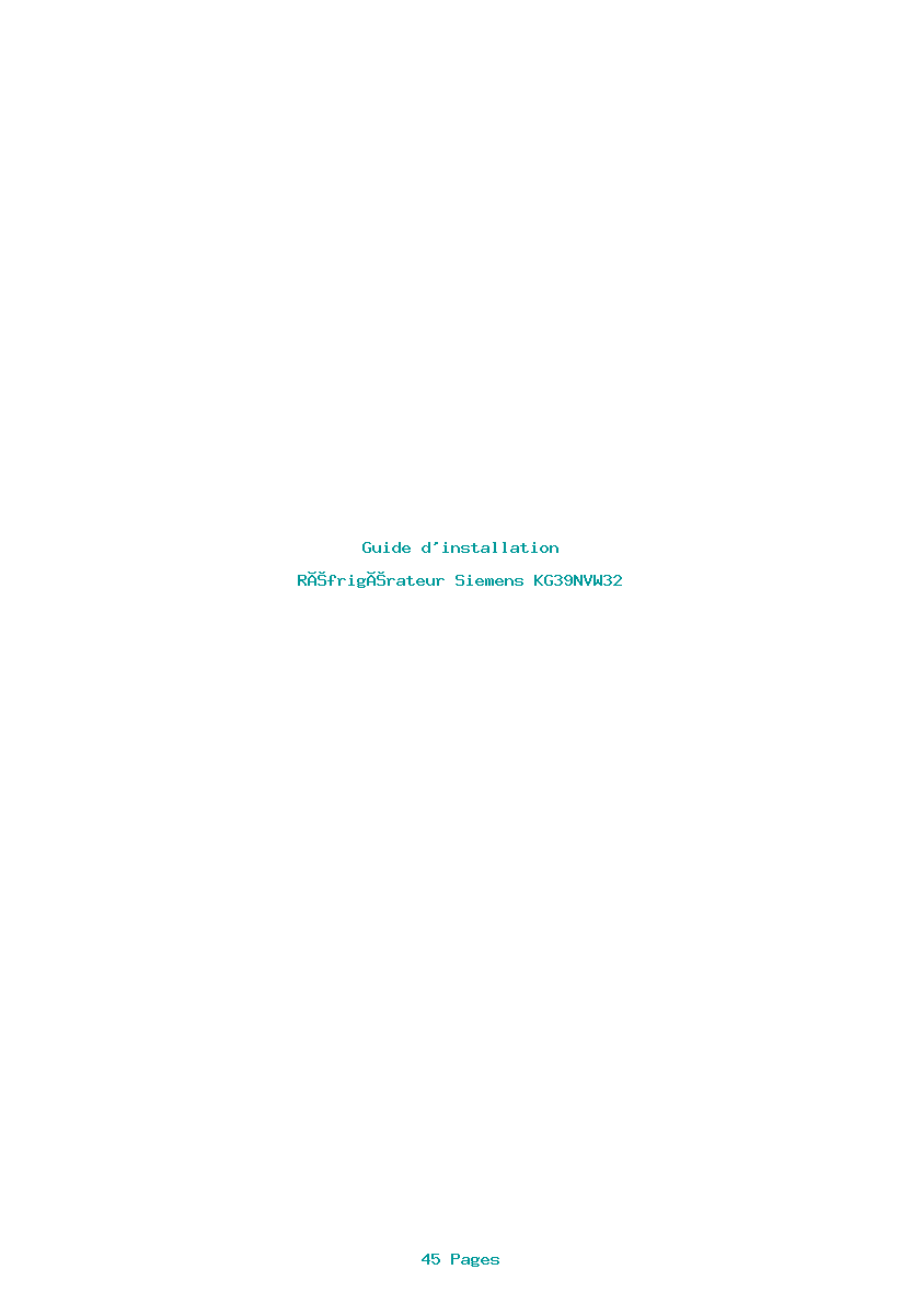 Page 1 de la notice Guide d'installation Siemens KG39NVW32