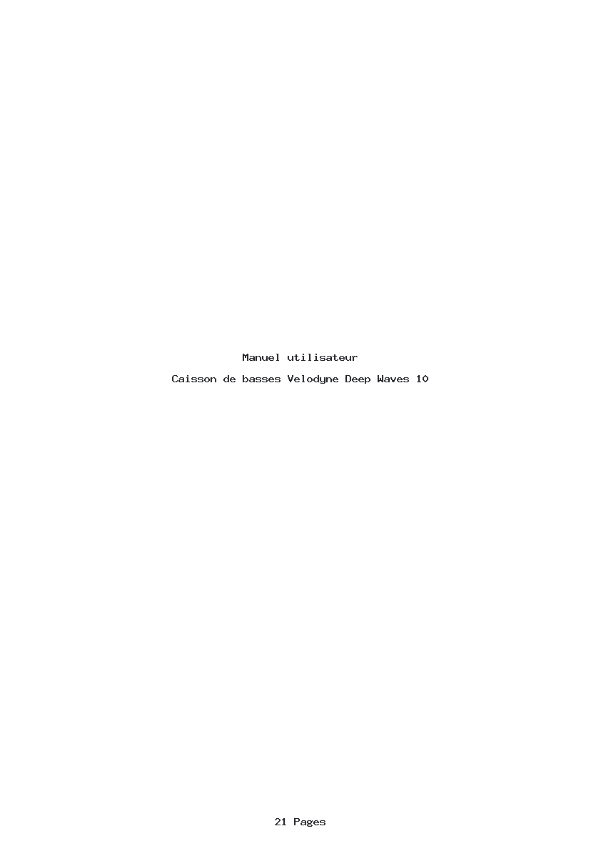 Page 1 de la notice Manuel utilisateur Velodyne Deep Waves 10