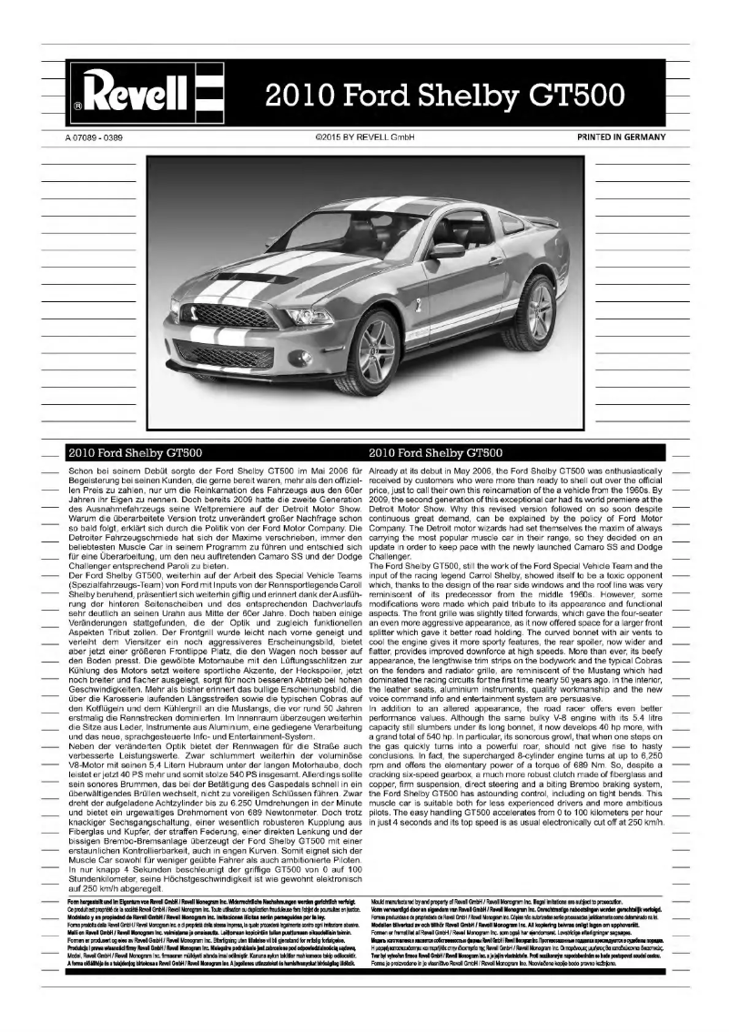 Page 1 de la notice Manuel utilisateur Revell 2010 Ford Shelby GT500