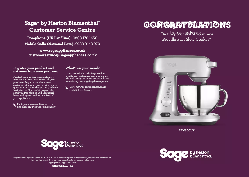 Page 1 de la notice Manuel utilisateur Sage the Scraper Mixer Pro