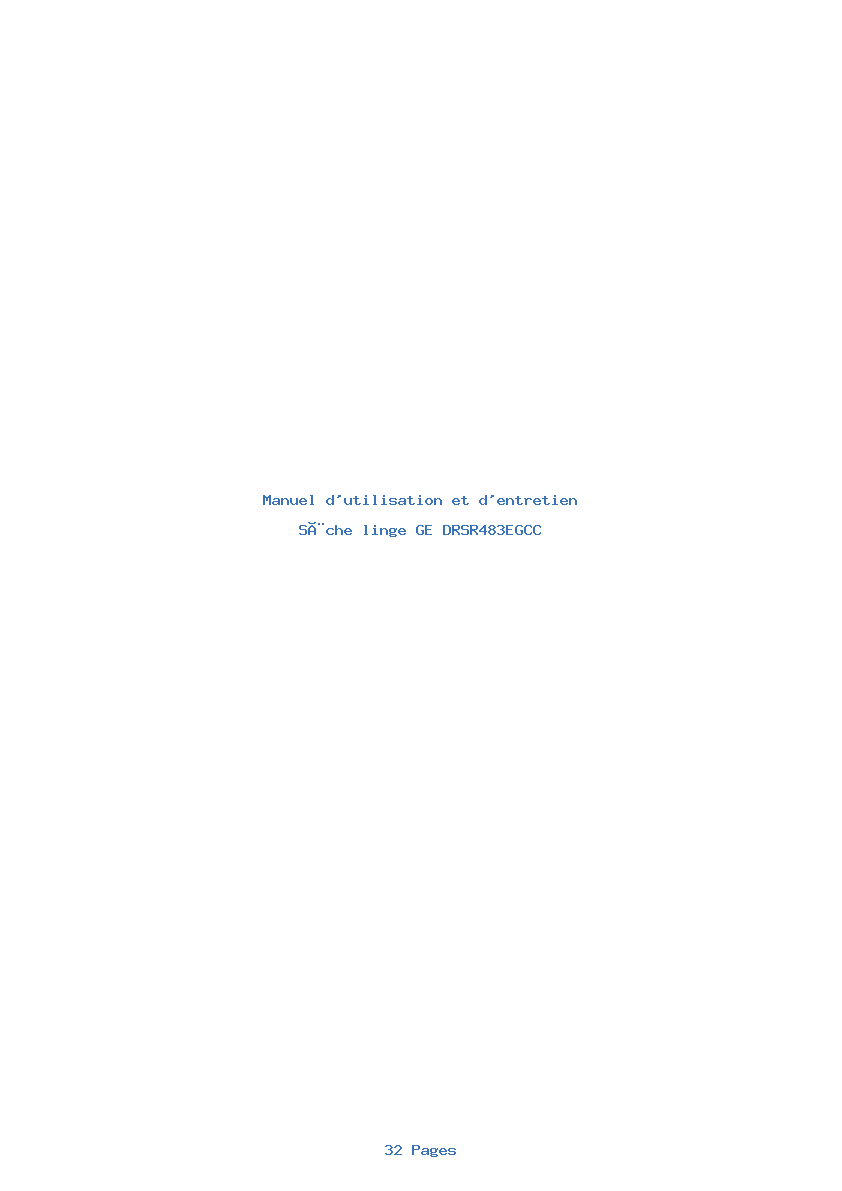 Page 1 de la notice Manuel d'utilisation et d'entretien GE DRSR483EGCC
