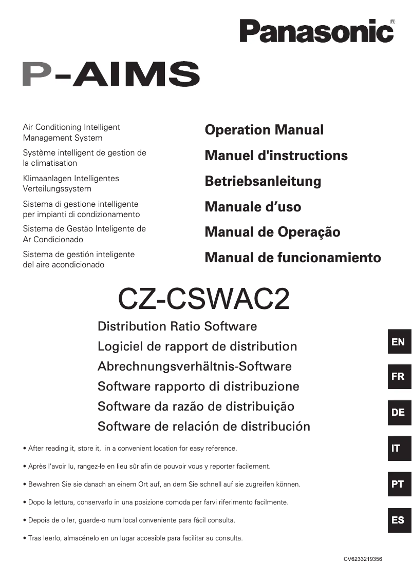 Page 1 de la notice Manuel utilisateur Panasonic CZ-CSWAC2
