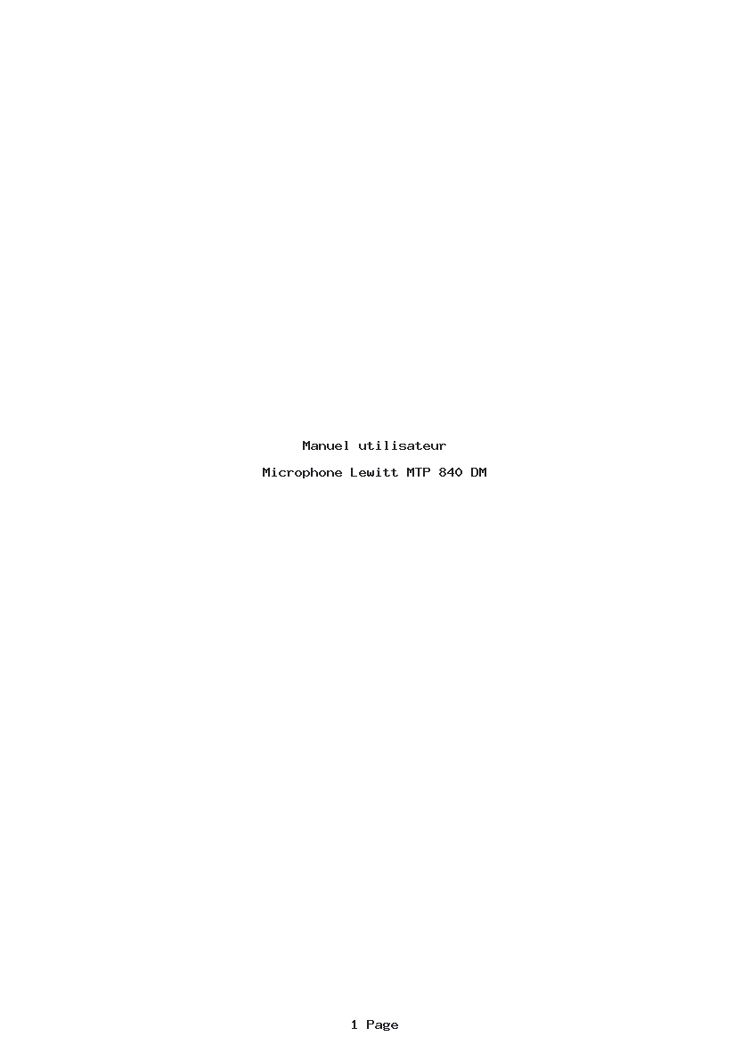Page 1 de la notice Manuel utilisateur Lewitt MTP 840 DM