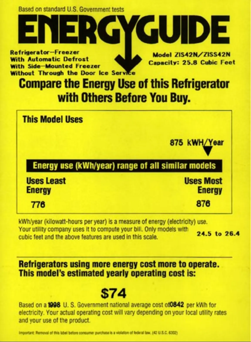 Page 1 of the manual Energy Label GE ZISS42NCSS