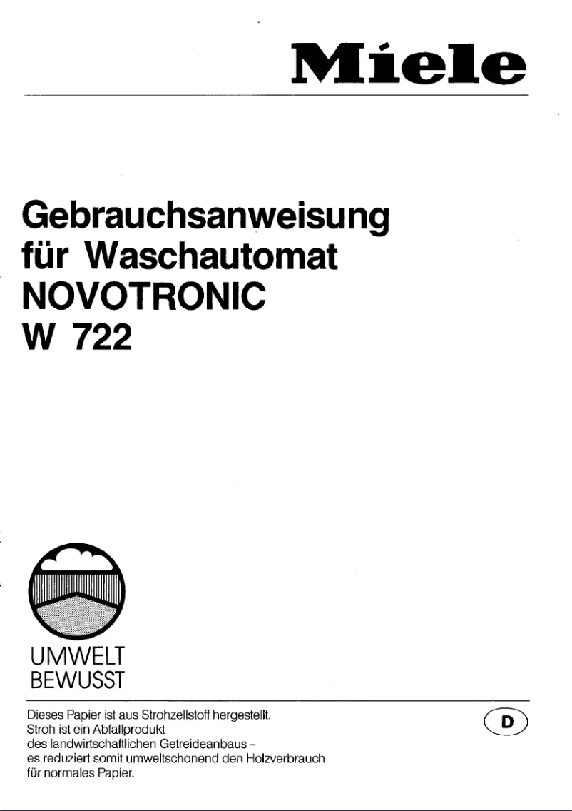 Page 1 de la notice Manuel utilisateur Miele Novotronic W 722