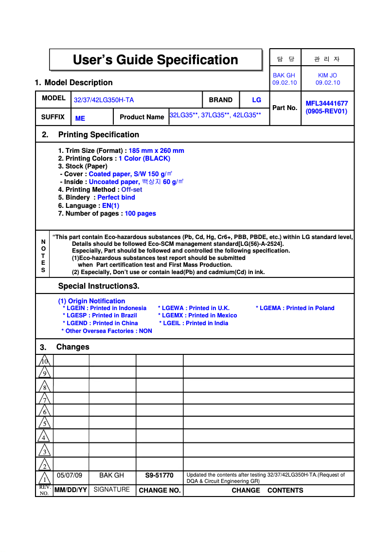 Page 1 of the manual User Manual LG 32LG350H