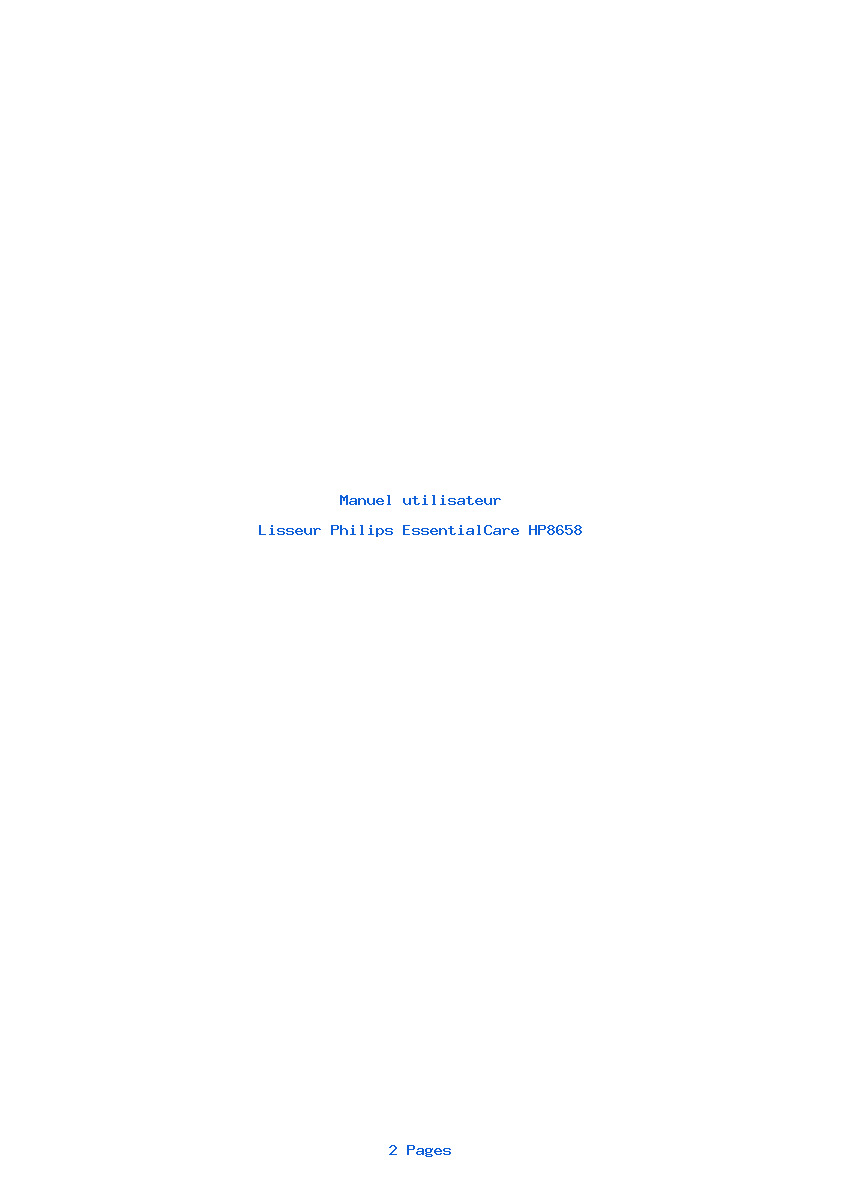 Page 1 de la notice Manuel utilisateur Philips EssentialCare HP8658