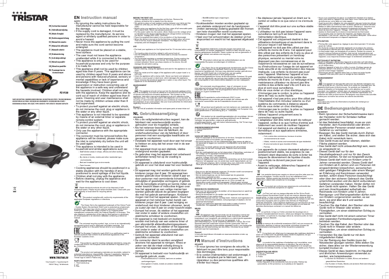 Page 1 de la notice Manuel utilisateur TriStar PZ-9130