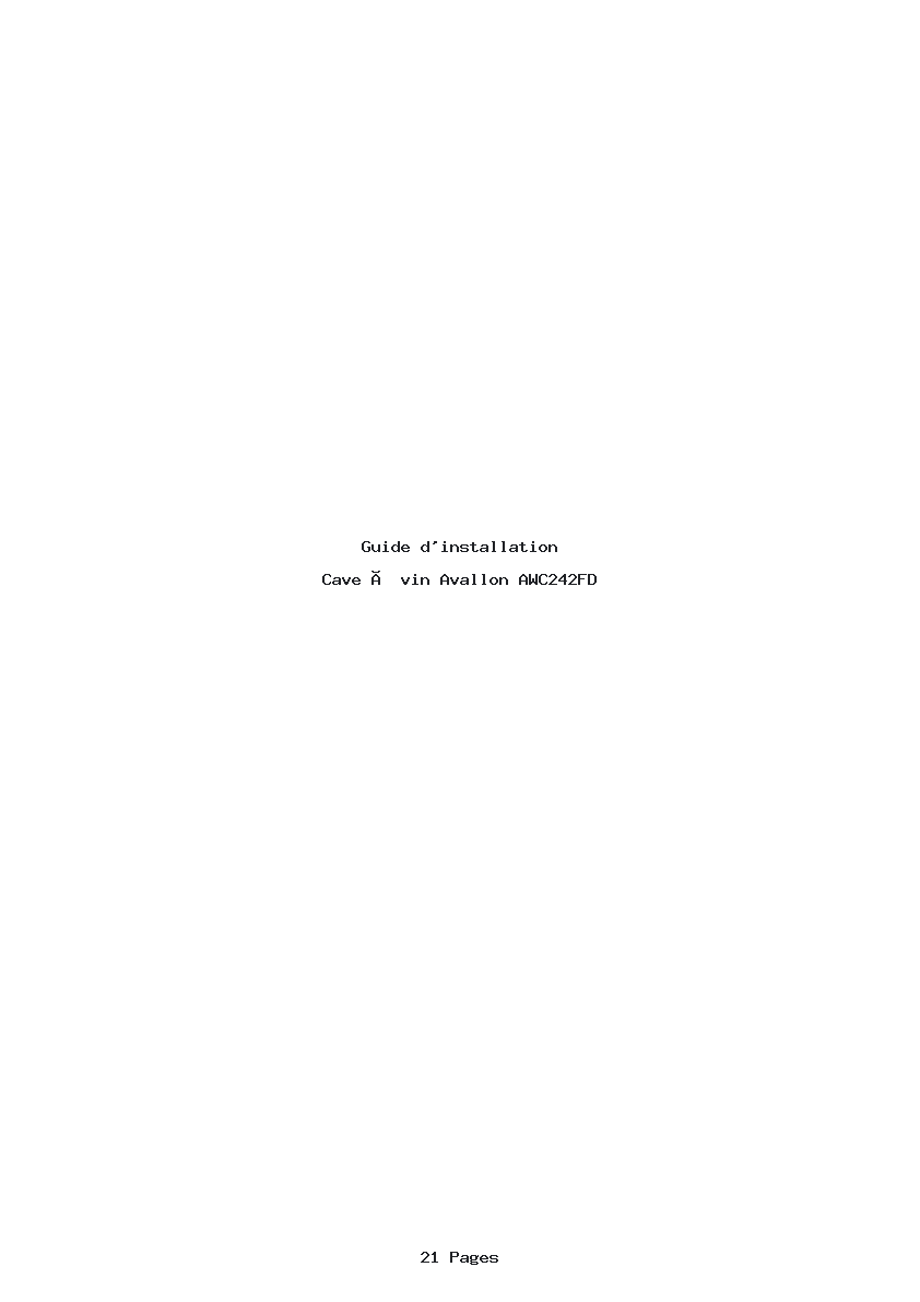 Page 1 de la notice Guide d'installation Avallon AWC242FD