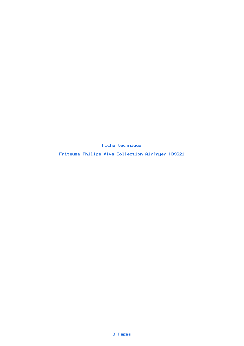 Page 1 de la notice Fiche technique Philips Viva Collection Airfryer HD9621