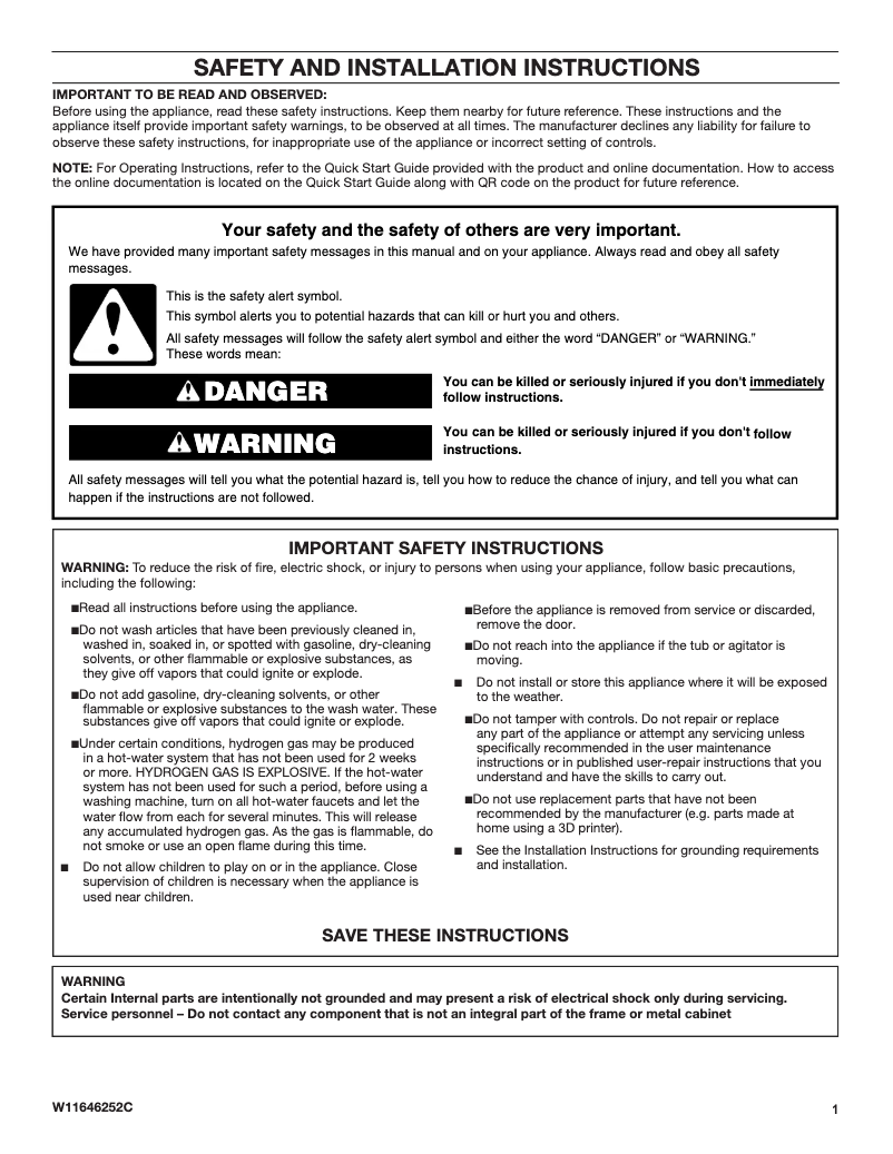 Page 1 de la notice Instructions de sécurité Maytag MVW6230HW