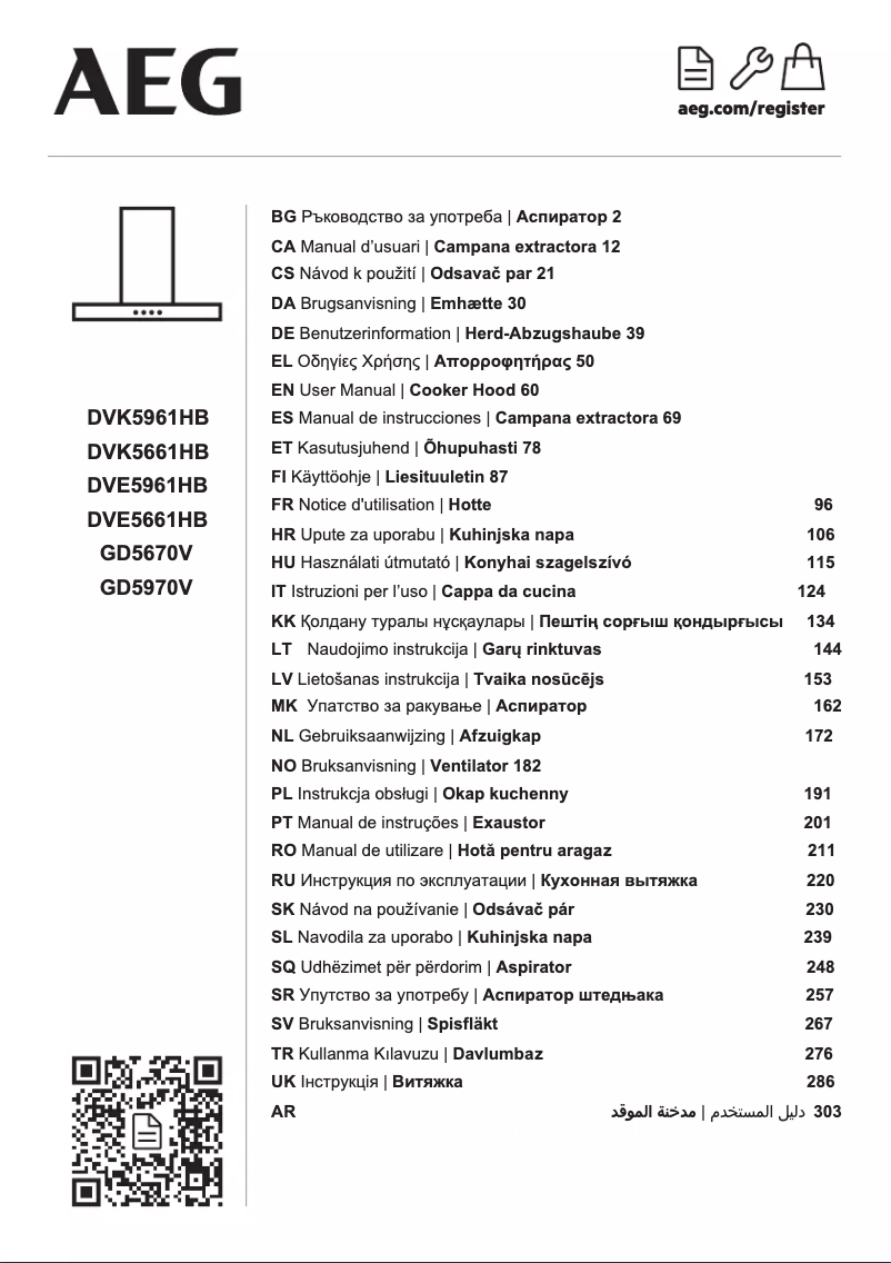 Page 1 de la notice Manuel utilisateur AEG DVE5661HB