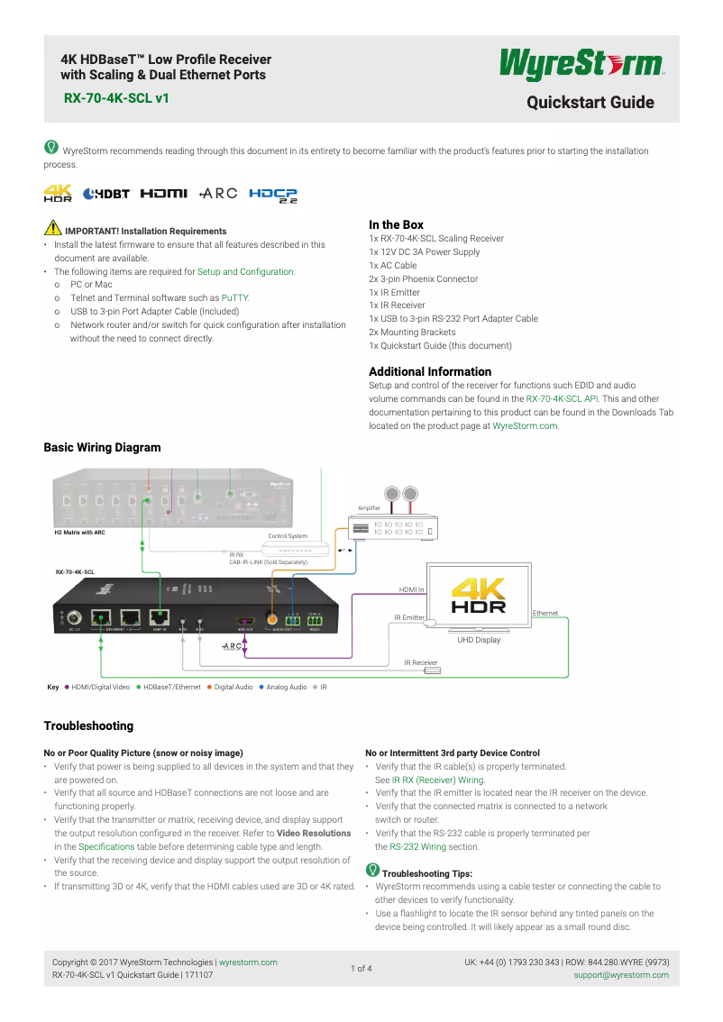 Page 1 de la notice Manuel utilisateur WyreStorm RX-70-4K-SCL