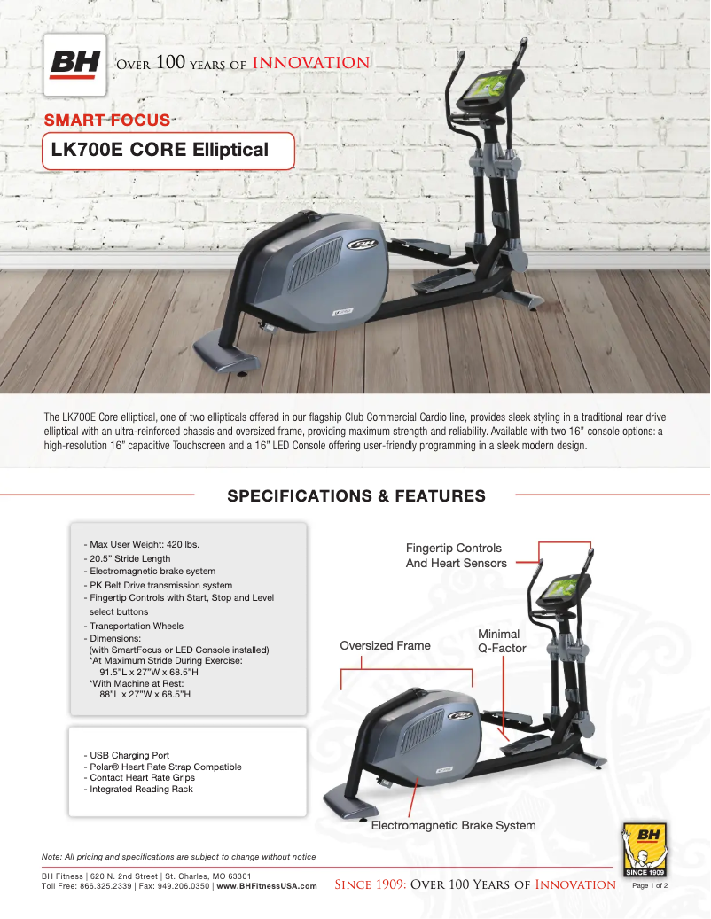 Page 1 of the manual Technical Sheet BH Fitness LK700E CORE