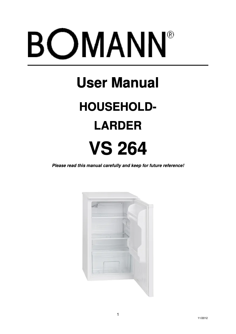 Page 1 de la notice Manuel utilisateur Bomann VS 264