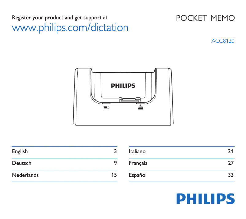 Page 1 of the manual User Manual Philips Pocket Memo ACC8120