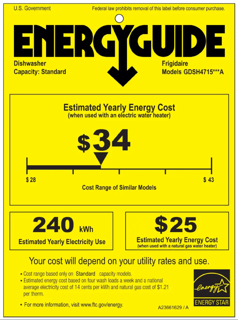Page 1 de la notice Label énergétique Frigidaire GDSH4715AD