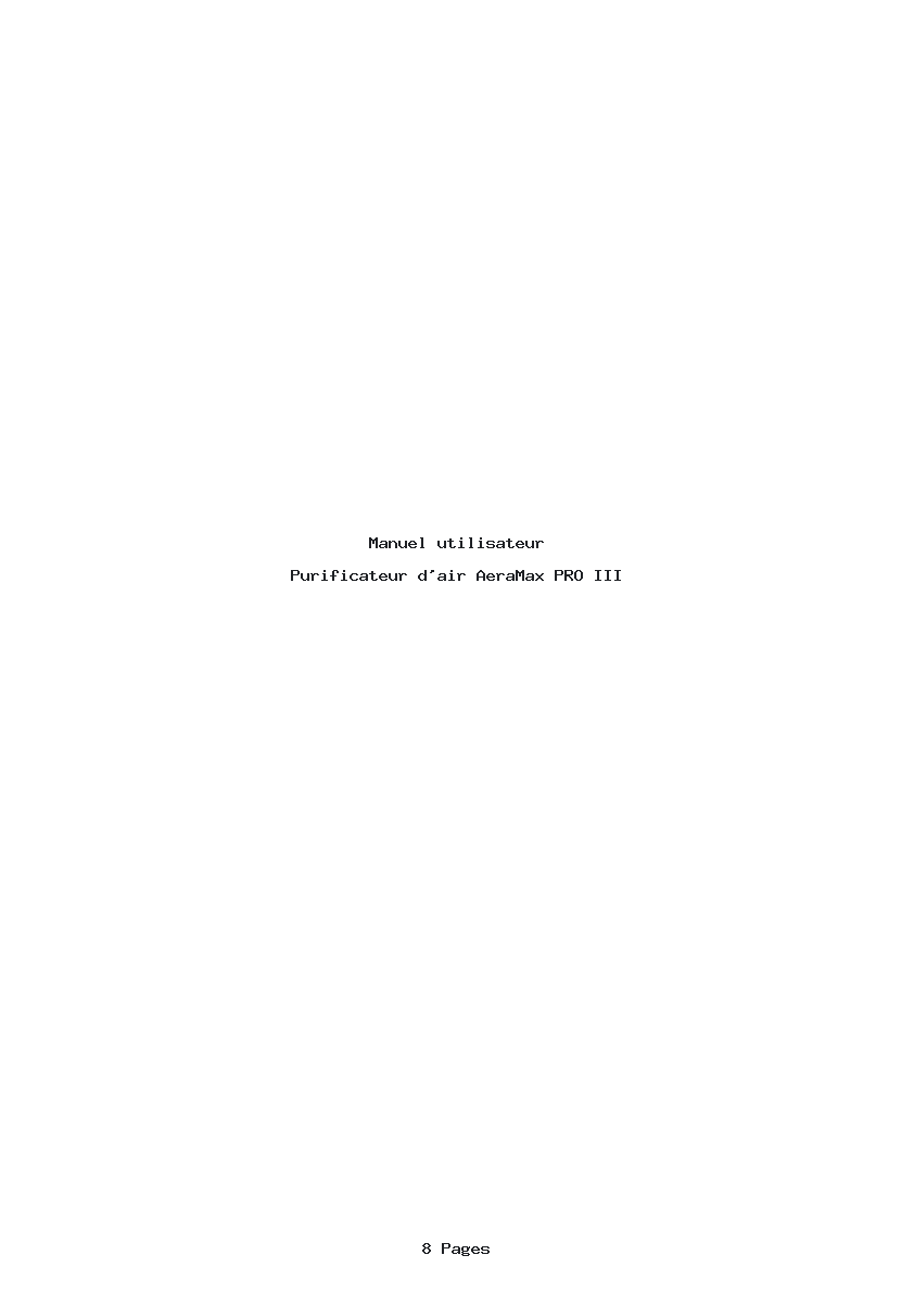 Page 1 de la notice Manuel utilisateur AeraMax PRO III
