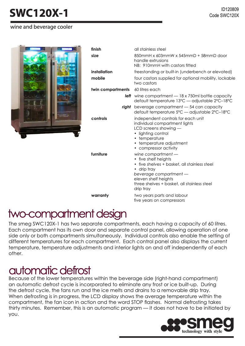 Página 1 del manual Ficha técnica Smeg SWC120X-1