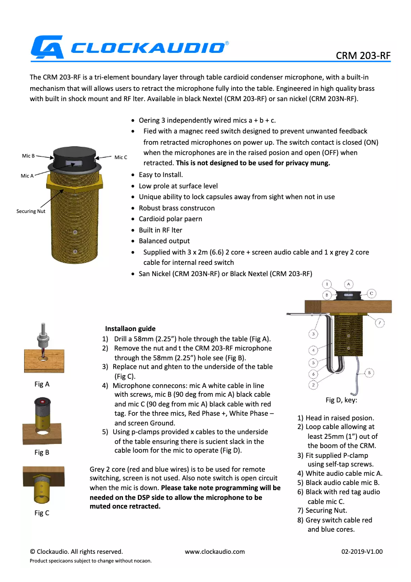 Page 1 de la notice Manuel utilisateur Clockaudio CRM 203-RF