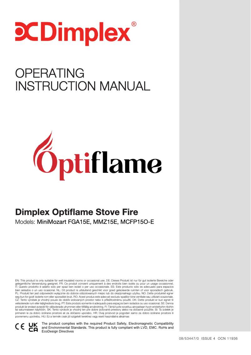 Page 1 de la notice Manuel utilisateur Dimplex Mini Mozart Optiflame MMZ15E