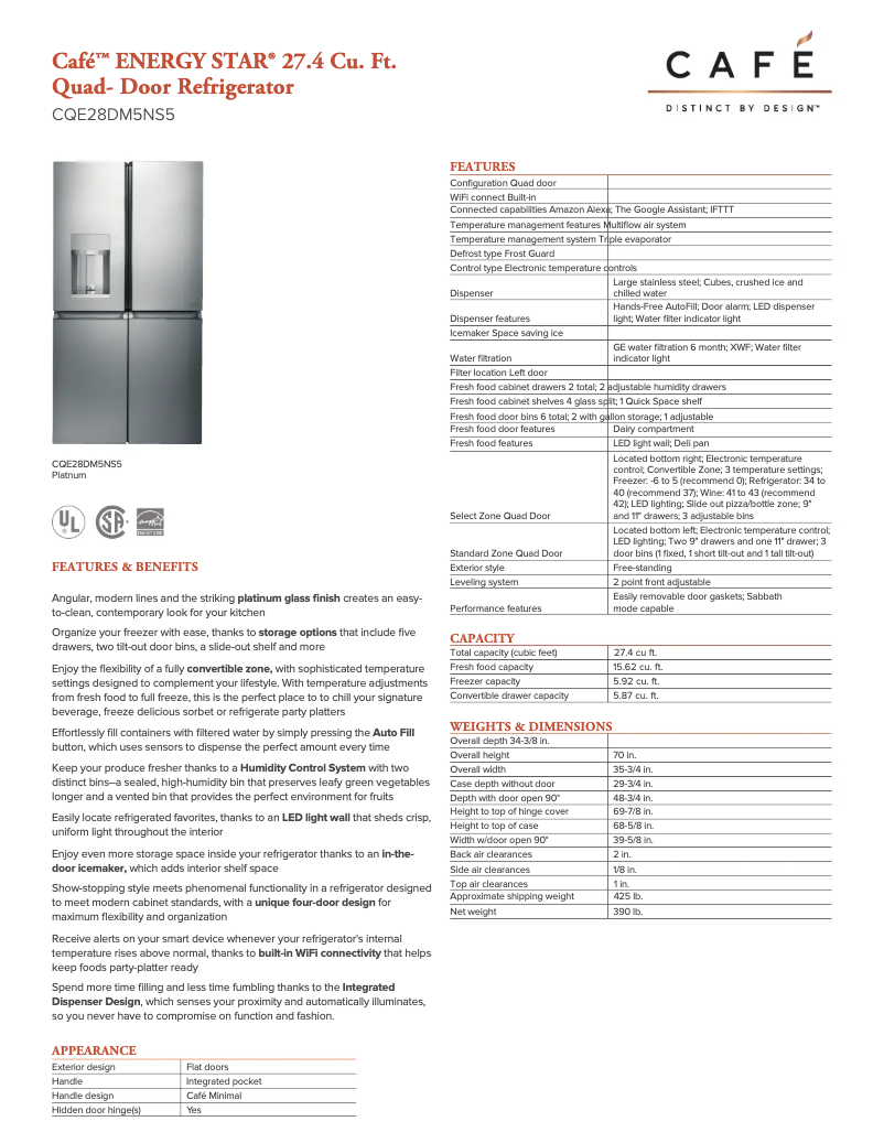 Página 1 del manual Ficha técnica GE CQE28DM5NS5