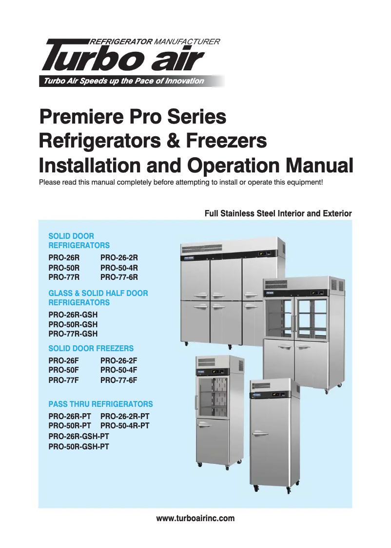 Página 1 del manual Manual de usuario Turbo air PRO-77-6F-N