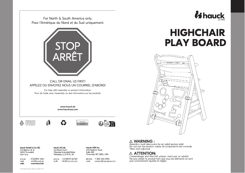 Page 1 de la notice Manuel utilisateur Hauck Highchair Play Board