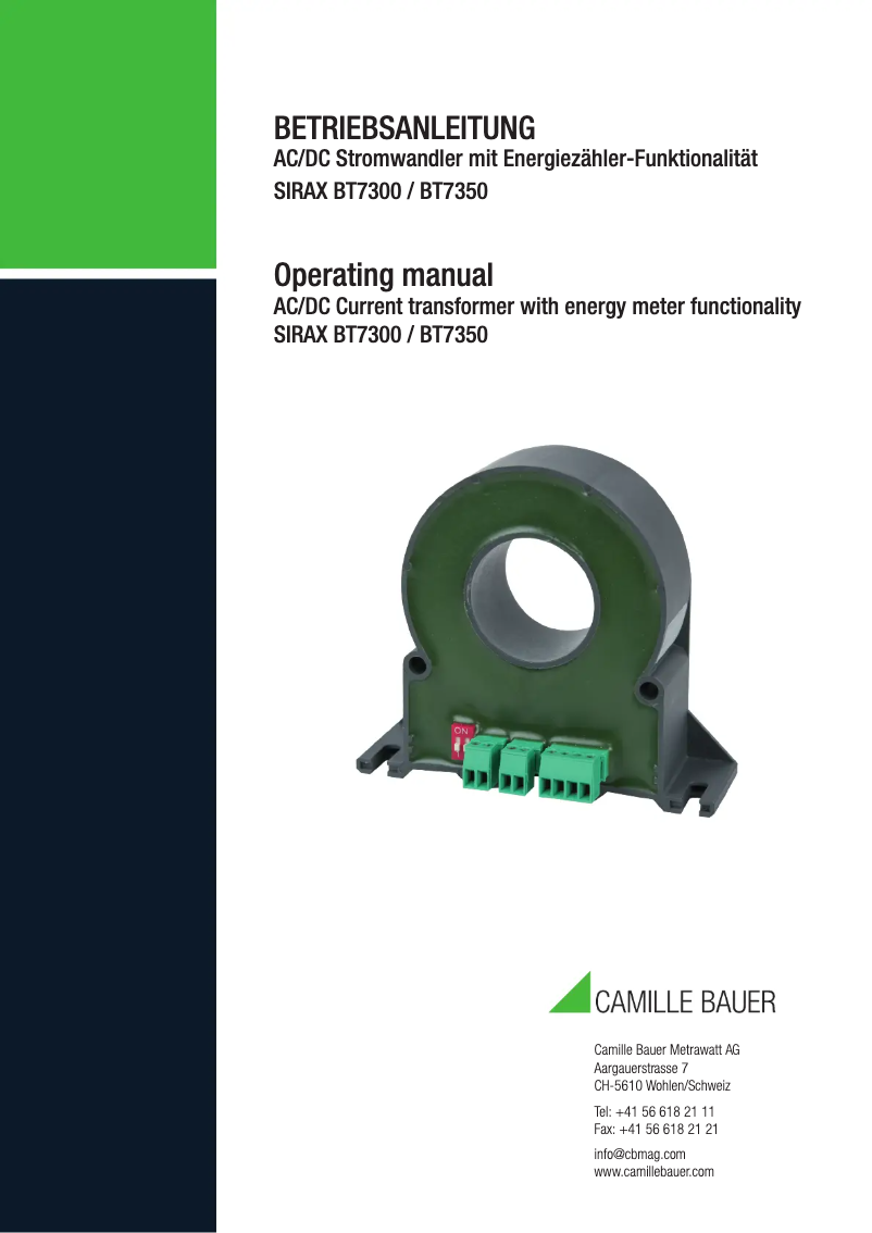 Page 1 de la notice Manuel utilisateur Camille Bauer SIRAX BT7350