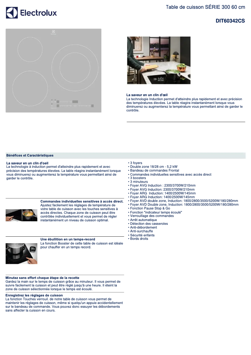 Page 1 de la notice Fiche technique Electrolux DIT60342CS