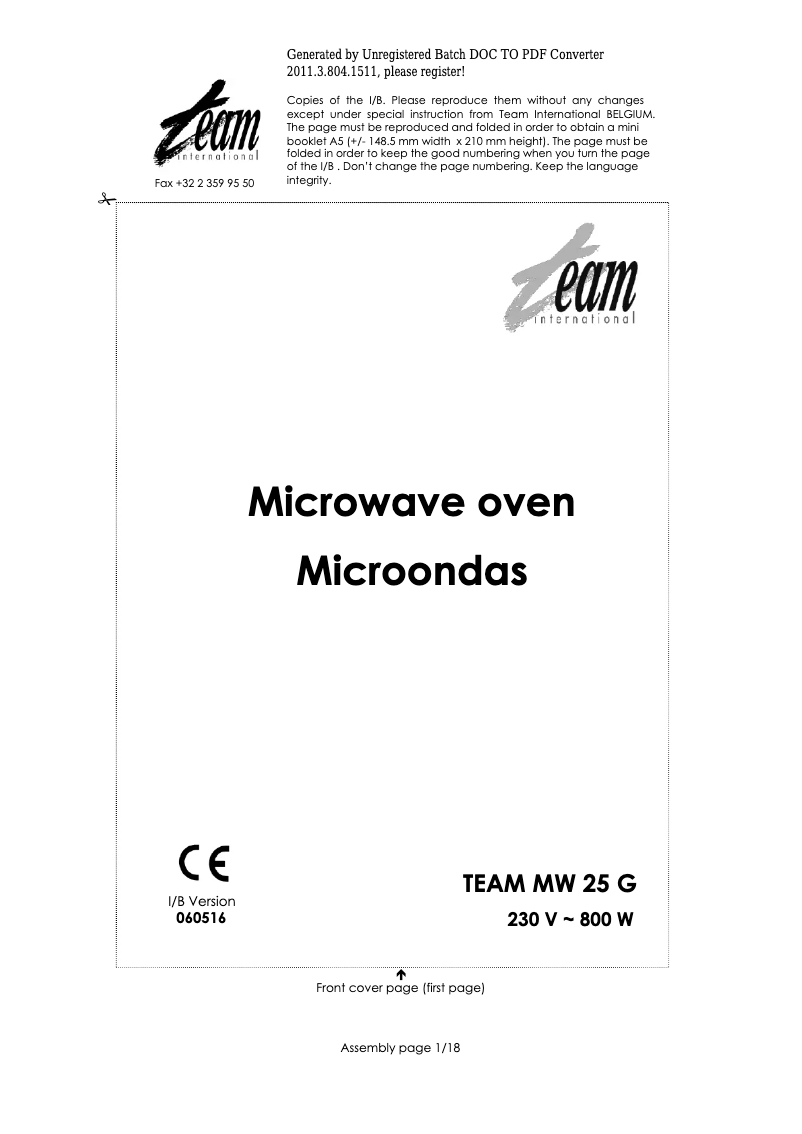 Página 1 del manual Manual de usuario Team MW 25