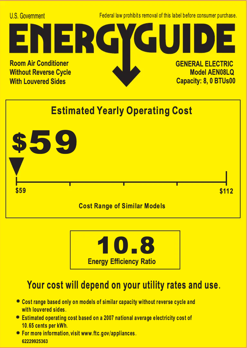 Página 1 del manual Etiqueta energética GE AEN08LQ