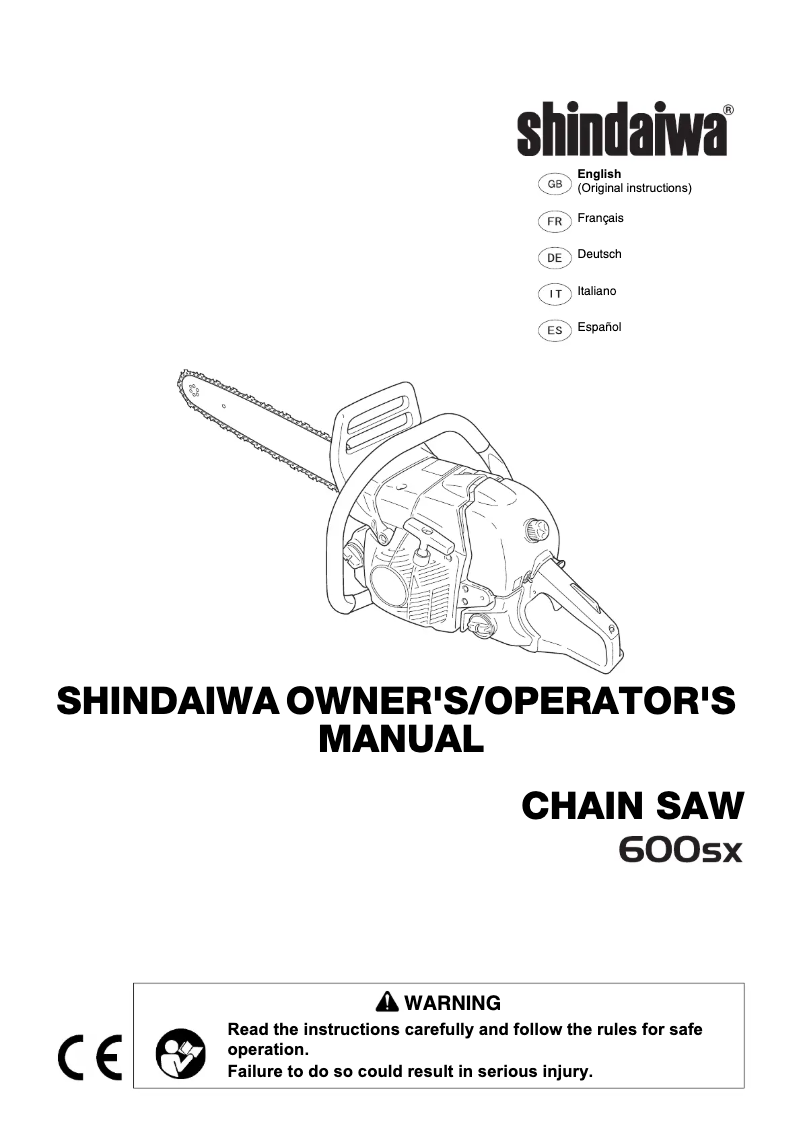 Page 1 de la notice Manuel utilisateur Shindaiwa 600SX