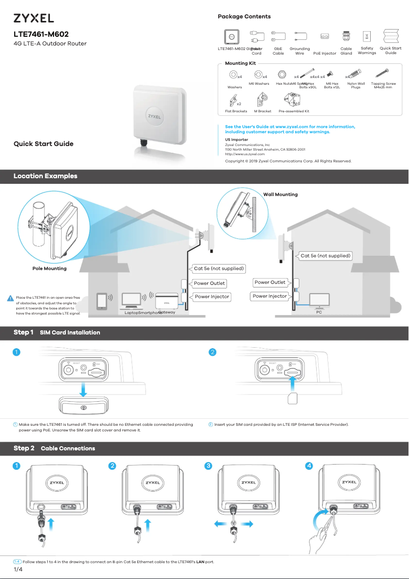 Page 1 de la notice Guide de démarrage rapide ZyXEL Nebula LTE7461-M602