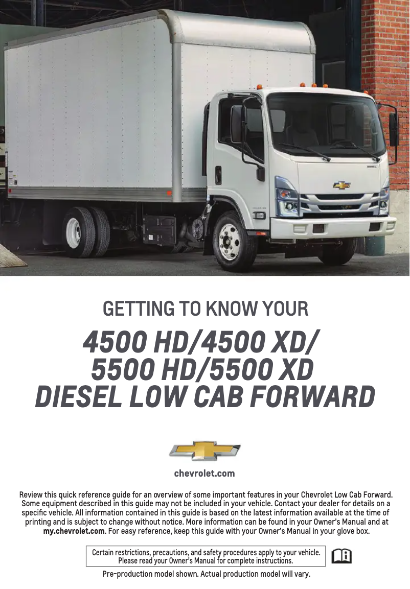 Page 1 de la notice Guide de démarrage rapide Chevrolet Low Cab Forward (2022)