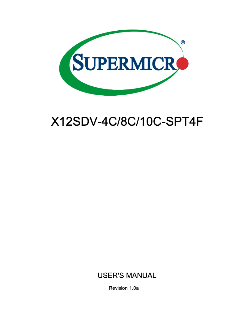 Page 1 de la notice Manuel utilisateur Supermicro X12SDV-10C-SPT4F