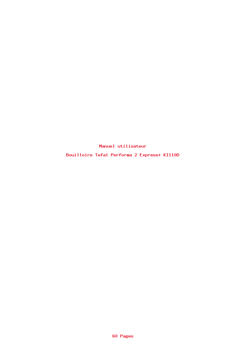 Page 1 de la notice Manuel utilisateur Tefal Performa 2 Express+ KI110D