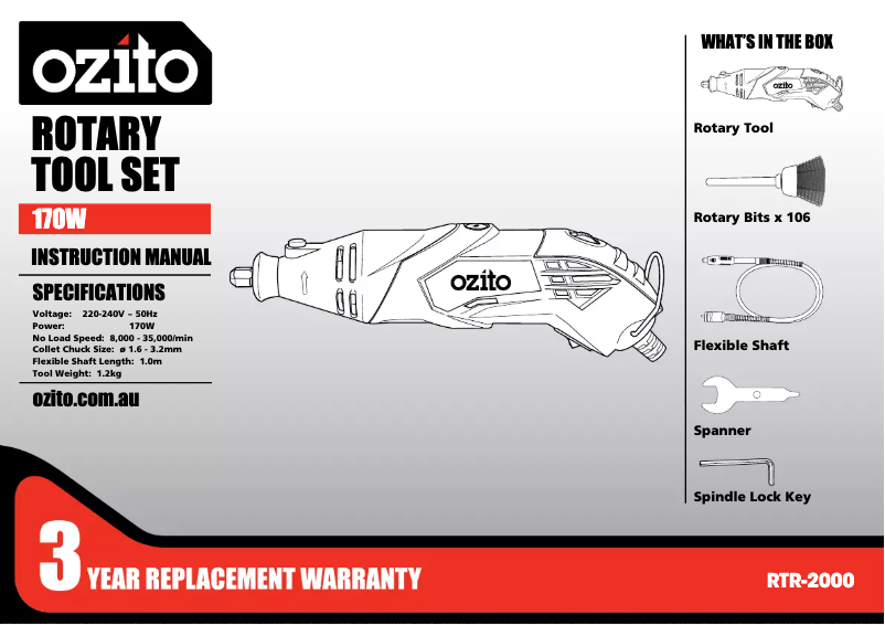 Page 1 de la notice Manuel utilisateur Ozito RTR-2000