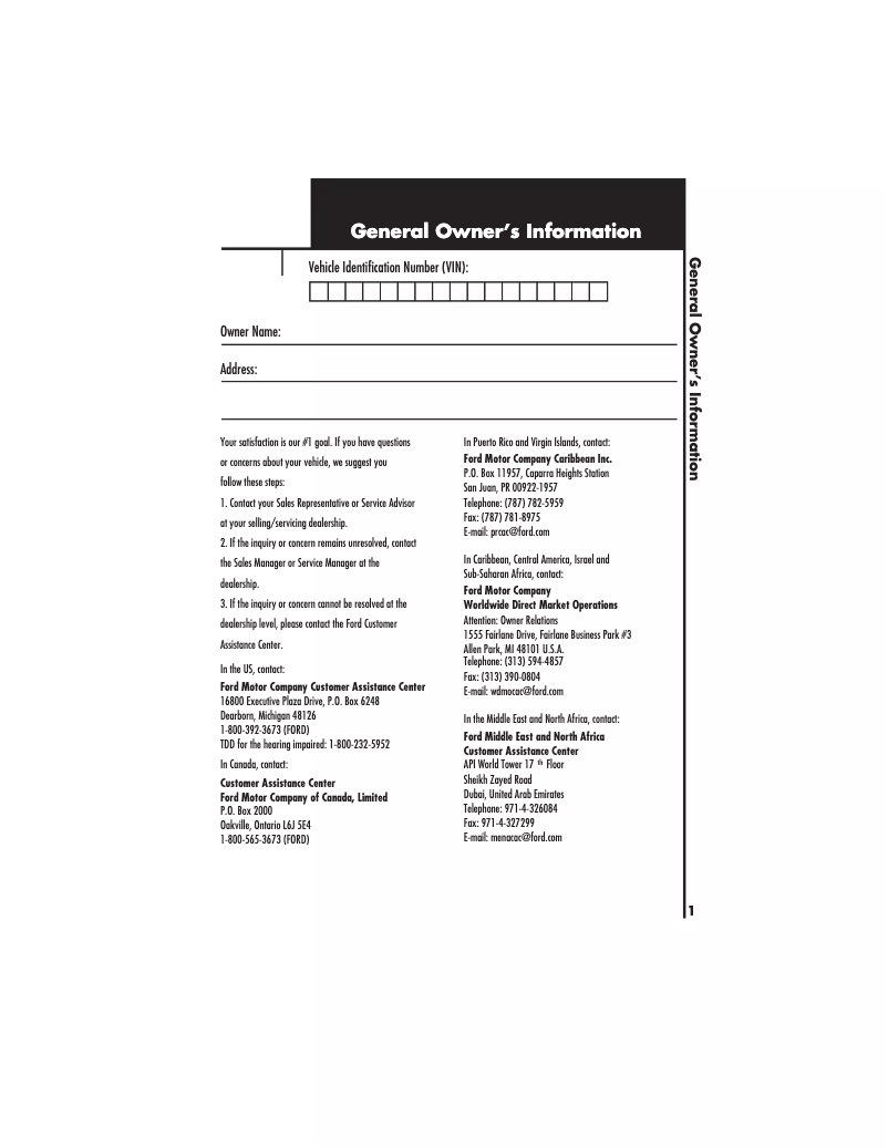 Page 1 de la notice Manuel d'utilisation et d'entretien Ford Escape (2002)