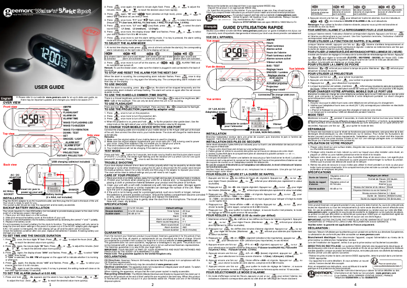 Page 1 de la notice Manuel utilisateur Geemarc Wake’n’Shake SPOT