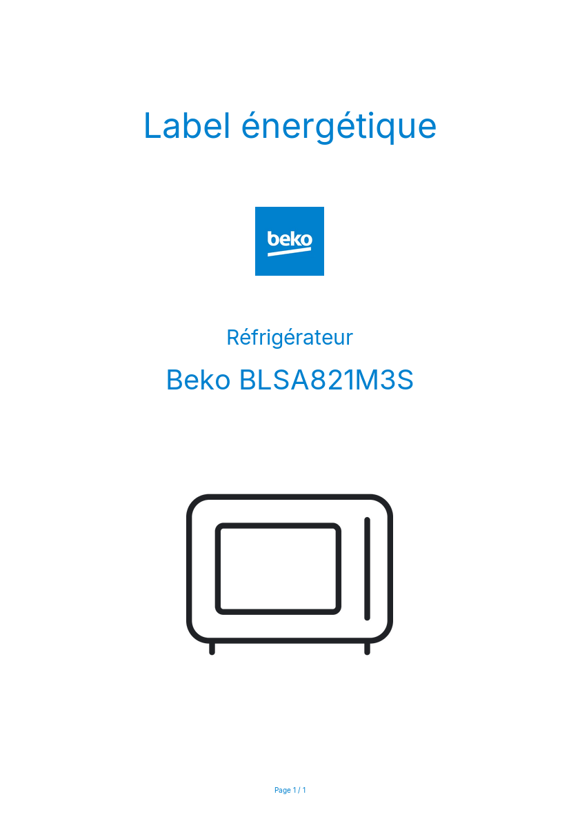 Page 1 de la notice Label énergétique Beko BLSA821M3S
