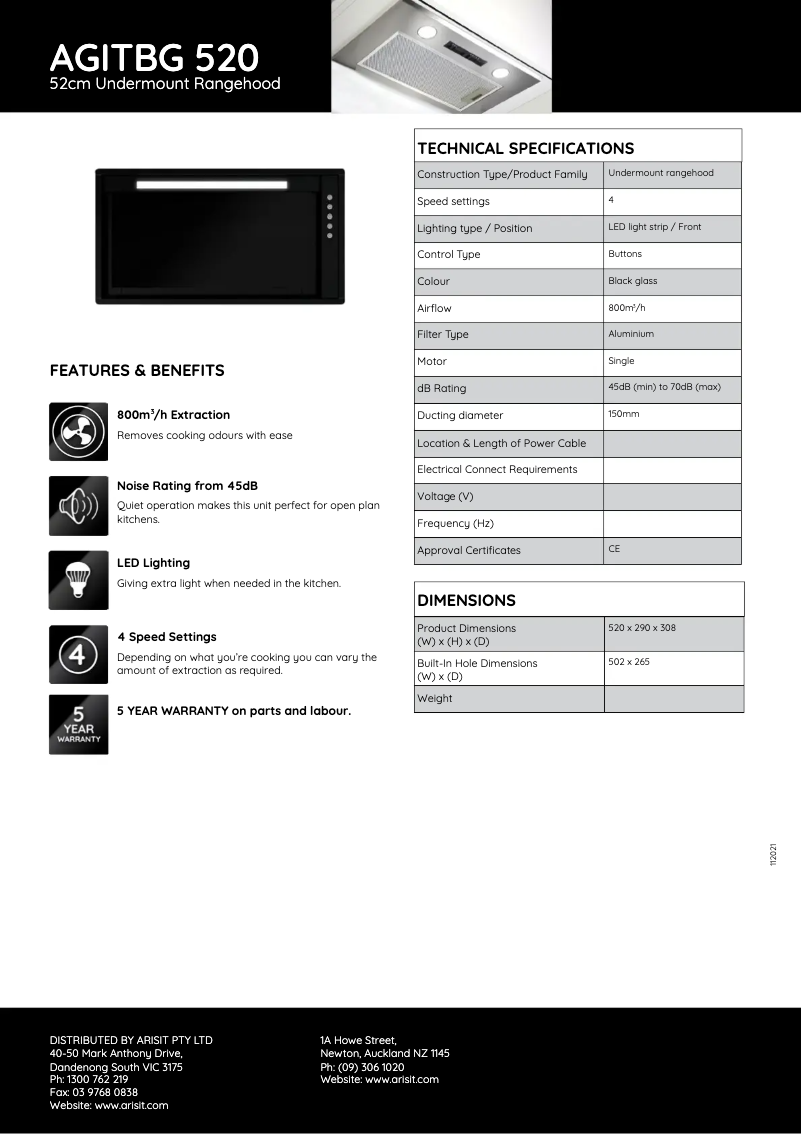 Página 1 del manual Ficha técnica Tisira AGITBG520