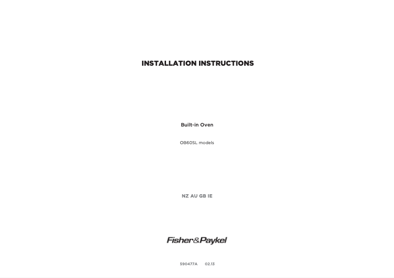 Page 1 de la notice Guide d'installation Fisher & Paykel OB60SL7DEX1