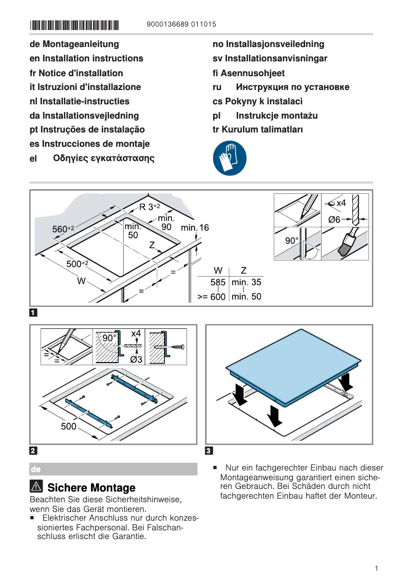 Page 1 de la notice Guide d'installation Siemens ET675LNV1M