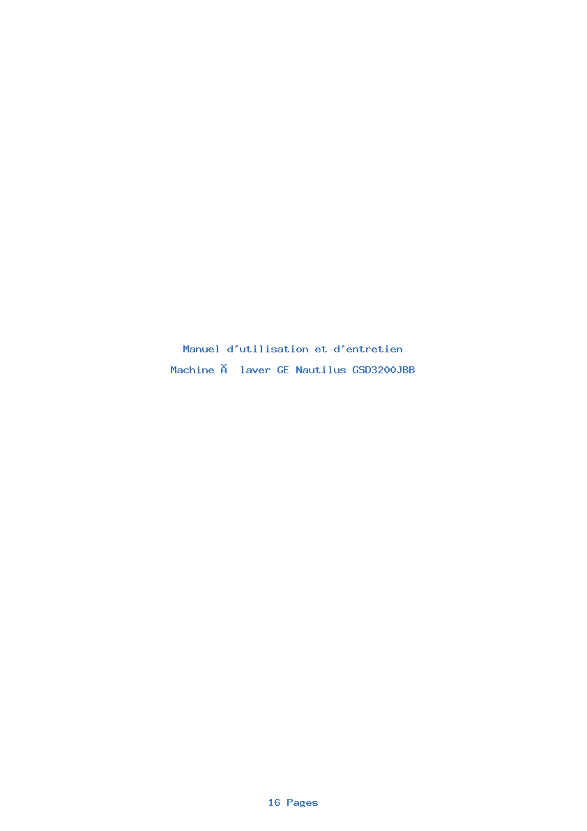 Page 1 de la notice Manuel d'utilisation et d'entretien GE Nautilus GSD3200JBB